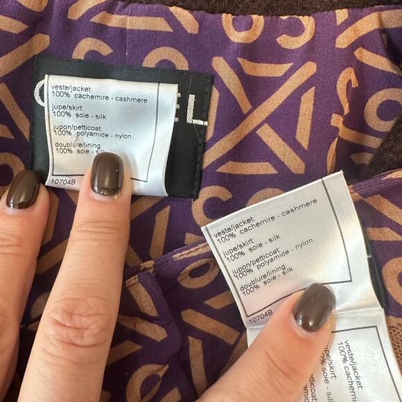 Vintage Y2K Runway CHANEL  FR 44 Blazer Skirt Set Chocolate Brown Cashmere Silk - Picture 5 of 16